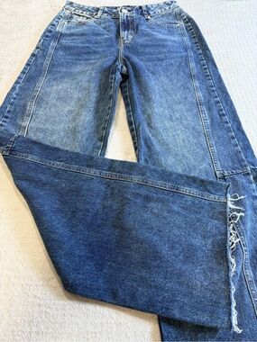 GEF France Acid Wash Wide Leg Raw Hem Jeans Size 8 Y2K